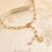 Freshwater Pearl Copper IG Style Elegant Lady Sunflower Pendant Necklace main image 3
