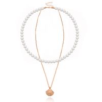 Wholesale Jewelry Casual Simple Style Shell Artificial Pearl Alloy Beaded Handmade Double Layer Necklaces sku image 1