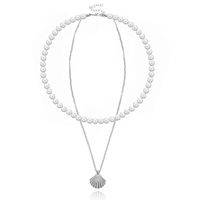 Wholesale Jewelry Casual Simple Style Shell Artificial Pearl Alloy Beaded Handmade Double Layer Necklaces sku image 2