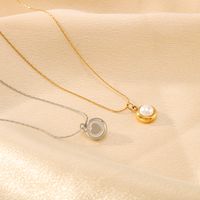 304 Stainless Steel 18K Gold Plated IG Style Romantic Simple Style Three-dimensional Inlay Round Pearl Pendant Necklace main image 7