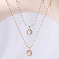 304 Stainless Steel 18K Gold Plated IG Style Romantic Simple Style Three-dimensional Inlay Round Pearl Pendant Necklace main image 3