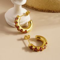 1 Pair IG Style Simple Style C Shape Inlay 304 Stainless Steel Zircon 18K Gold Plated Ear Studs main image 4