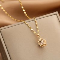 Wholesale Glam Simple Style Solid Color 304 Stainless Steel Copper Plating Inlay 18K Gold Plated Acrylic Glass Zircon Pendant Necklace main image 4