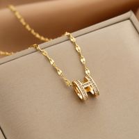 Wholesale Glam Simple Style Solid Color 304 Stainless Steel Copper Plating Inlay 18K Gold Plated Acrylic Glass Zircon Pendant Necklace sku image 17