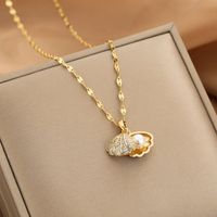 Wholesale Glam Simple Style Solid Color 304 Stainless Steel Copper Plating Inlay 18K Gold Plated Acrylic Glass Zircon Pendant Necklace sku image 37