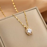 Wholesale Glam Simple Style Solid Color 304 Stainless Steel Copper Plating Inlay 18K Gold Plated Acrylic Glass Zircon Pendant Necklace sku image 25