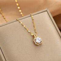 Wholesale Glam Simple Style Solid Color 304 Stainless Steel Copper Plating Inlay 18K Gold Plated Acrylic Glass Zircon Pendant Necklace main image 7
