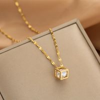 Wholesale Glam Simple Style Solid Color 304 Stainless Steel Copper Plating Inlay 18K Gold Plated Acrylic Glass Zircon Pendant Necklace sku image 12