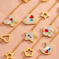 304 Stainless Steel 18K Gold Plated Casual Commute Enamel Plating Pentagram Geometric Butterfly Resin Shell Pendant Necklace main image 2