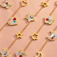 304 Stainless Steel 18K Gold Plated Casual Commute Enamel Plating Pentagram Geometric Butterfly Resin Shell Pendant Necklace main image 9