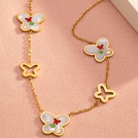 304 Stainless Steel 18K Gold Plated Casual Commute Enamel Plating Pentagram Geometric Butterfly Resin Shell Pendant Necklace main image 6