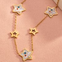 304 Stainless Steel 18K Gold Plated Casual Commute Enamel Plating Pentagram Geometric Butterfly Resin Shell Pendant Necklace main image 1