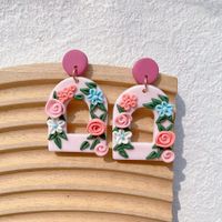 1 Pair Pastoral Rose Flower Handmade Soft Clay Drop Earrings sku image 1