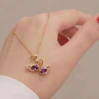 Wholesale Glam Simple Style Solid Color 304 Stainless Steel Copper Plating Inlay 18K Gold Plated Acrylic Glass Zircon Pendant Necklace sku image 29