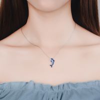 Copper White Gold Plated Cute Simple Style Plating Inlay Dolphin Artificial Crystal Pendant Necklace main image 5