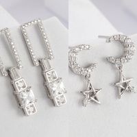 1 Pair Elegant Romantic Shiny Star Moon Rectangle Inlay Carving Sterling Silver Zircon White Gold Plated Drop Earrings main image 6