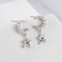 1 Pair Elegant Romantic Shiny Star Moon Rectangle Inlay Carving Sterling Silver Zircon White Gold Plated Drop Earrings main image 4