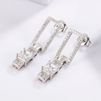1 Pair Elegant Romantic Shiny Star Moon Rectangle Inlay Carving Sterling Silver Zircon White Gold Plated Drop Earrings main image 5