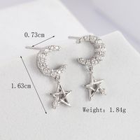 1 Pair Elegant Romantic Shiny Star Moon Rectangle Inlay Carving Sterling Silver Zircon White Gold Plated Drop Earrings sku image 1