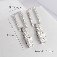 1 Pair Elegant Romantic Shiny Star Moon Rectangle Inlay Carving Sterling Silver Zircon White Gold Plated Drop Earrings sku image 2
