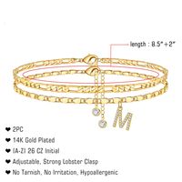 Vacation Tropical Letter Heart Shape Copper Layered Inlay Zircon Gold Plated Women's Anklet main image 2