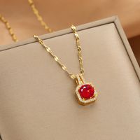 Wholesale Glam Simple Style Solid Color 304 Stainless Steel Copper Plating Inlay 18K Gold Plated Acrylic Glass Zircon Pendant Necklace sku image 26