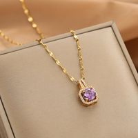 Wholesale Glam Simple Style Solid Color 304 Stainless Steel Copper Plating Inlay 18K Gold Plated Acrylic Glass Zircon Pendant Necklace sku image 27