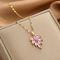 Wholesale Glam Simple Style Solid Color 304 Stainless Steel Copper Plating Inlay 18K Gold Plated Acrylic Glass Zircon Pendant Necklace sku image 9