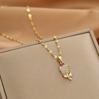 Wholesale Glam Simple Style Solid Color 304 Stainless Steel Copper Plating Inlay 18K Gold Plated Acrylic Glass Zircon Pendant Necklace sku image 8