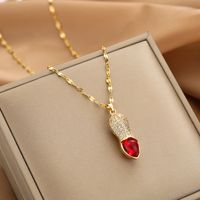 Wholesale Glam Simple Style Solid Color 304 Stainless Steel Copper Plating Inlay 18K Gold Plated Acrylic Glass Zircon Pendant Necklace sku image 30