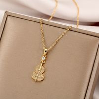 Wholesale Glam Simple Style Solid Color 304 Stainless Steel Copper Plating Inlay 18K Gold Plated Acrylic Glass Zircon Pendant Necklace sku image 21