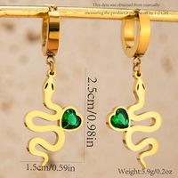 1 Pair Casual Commute Leaf Heart Shape Snake Plating Inlay 304 Stainless Steel Rhinestones 18K Gold Plated Drop Earrings sku image 1