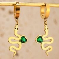 1 Pair Casual Commute Leaf Heart Shape Snake Plating Inlay 304 Stainless Steel Rhinestones 18K Gold Plated Drop Earrings main image 3