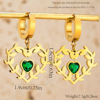 1 Pair Casual Commute Leaf Heart Shape Snake Plating Inlay 304 Stainless Steel Rhinestones 18K Gold Plated Drop Earrings main image 5