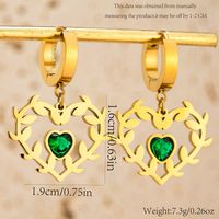 1 Pair Casual Commute Leaf Heart Shape Snake Plating Inlay 304 Stainless Steel Rhinestones 18K Gold Plated Drop Earrings sku image 2