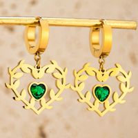 1 Pair Casual Commute Leaf Heart Shape Snake Plating Inlay 304 Stainless Steel Rhinestones 18K Gold Plated Drop Earrings main image 6