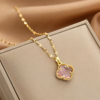 Wholesale Glam Simple Style Solid Color 304 Stainless Steel Copper Plating Inlay 18K Gold Plated Acrylic Glass Zircon Pendant Necklace sku image 20