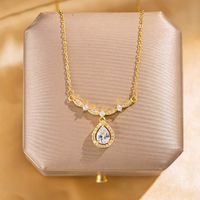 Wholesale Glam Simple Style Solid Color 304 Stainless Steel Copper Plating Inlay 18K Gold Plated Acrylic Glass Zircon Pendant Necklace sku image 35