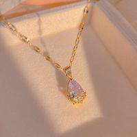 Wholesale Glam Simple Style Solid Color 304 Stainless Steel Copper Plating Inlay 18K Gold Plated Acrylic Glass Zircon Pendant Necklace sku image 2