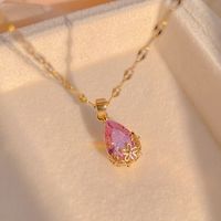Wholesale Glam Simple Style Solid Color 304 Stainless Steel Copper Plating Inlay 18K Gold Plated Acrylic Glass Zircon Pendant Necklace sku image 3