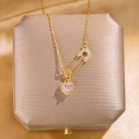Wholesale Glam Simple Style Solid Color 304 Stainless Steel Copper Plating Inlay 18K Gold Plated Acrylic Glass Zircon Pendant Necklace sku image 36