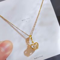 Wholesale Glam Simple Style Solid Color 304 Stainless Steel Copper Plating Inlay 18K Gold Plated Acrylic Glass Zircon Pendant Necklace sku image 10