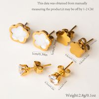 1 Set 3 Pairs Casual Simple Style Moon Flower Butterfly Plating Inlay 304 Stainless Steel Rhinestones Shell 18K Gold Plated Ear Studs main image 2
