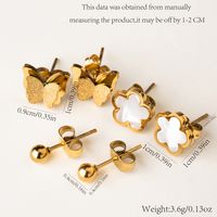 1 Set 3 Pairs Casual Simple Style Moon Flower Butterfly Plating Inlay 304 Stainless Steel Rhinestones Shell 18K Gold Plated Ear Studs sku image 4