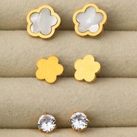 1 Set 3 Pairs Casual Simple Style Moon Flower Butterfly Plating Inlay 304 Stainless Steel Rhinestones Shell 18K Gold Plated Ear Studs main image 3