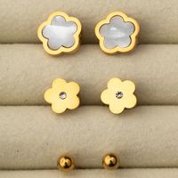 1 Set 3 Pairs Casual Simple Style Moon Flower Butterfly Plating Inlay 304 Stainless Steel Rhinestones Shell 18K Gold Plated Ear Studs main image 4