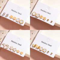 1 Set 3 Pairs Casual Simple Style Moon Flower Butterfly Plating Inlay 304 Stainless Steel Rhinestones Shell 18K Gold Plated Ear Studs main image 1