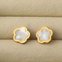 1 Set 3 Pairs Casual Simple Style Moon Flower Butterfly Plating Inlay 304 Stainless Steel Rhinestones Shell 18K Gold Plated Ear Studs main image 7
