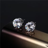 1 Pair Cool Style Shiny Round Plating Inlay Stainless Steel Brass Zircon White Gold Plated Platinum Plated Silver Plated Ear Studs main image 3