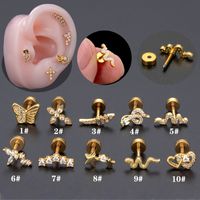 1 Piece Ear Cartilage Rings & Studs Simple Style Classic Style Heart Shape Snake Butterfly Copper Polishing Inlay Zircon 18K Gold Plated Ear Cartilage Rings & Studs main image 1